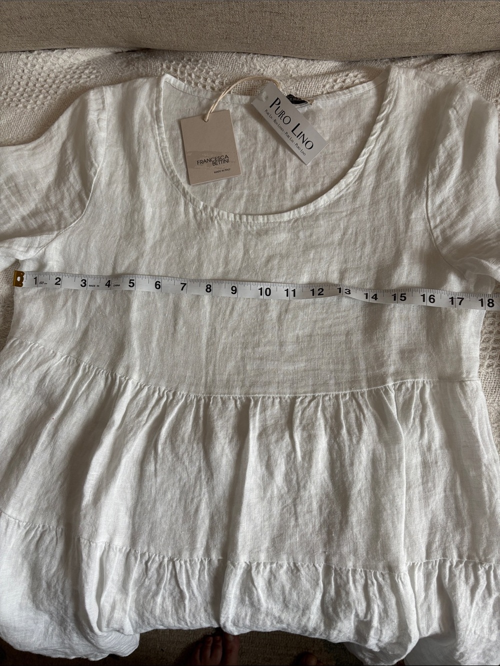 Puro Lino White Linen Tiered Peasant Blouse Small New Tags - Picture 4 of 4